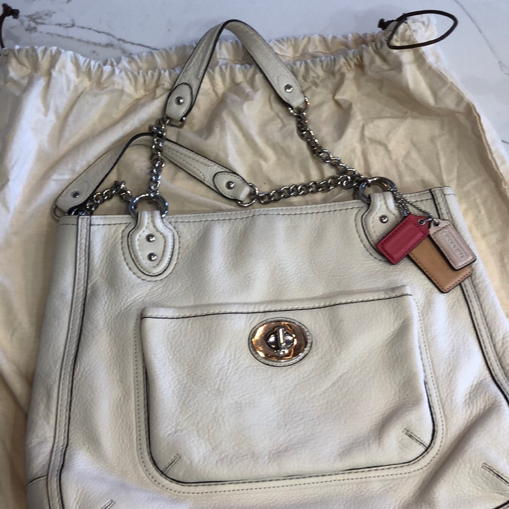 Coach pebbled Leather cream with silver hardware. Excellent condition